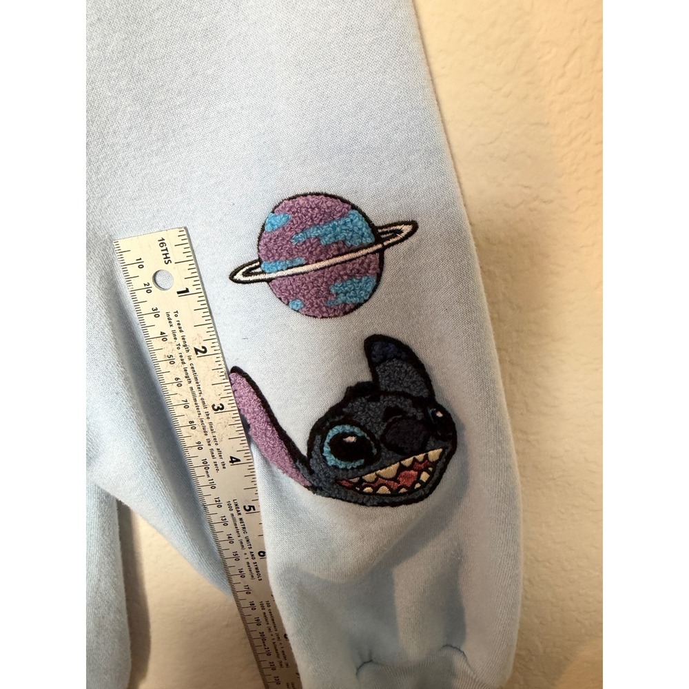 Disney Stitch O'Hana Zip Hoodie Light Blue Chenille Patch Size Large - Picture 3 of 17
